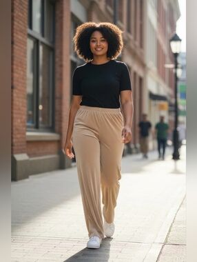 Slinky Brand Pull On Lt Weight Silky Beige Pants PL